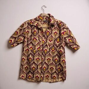 Woodin Mens African Abstract Print Short Sleeve Button Up Shirt Size L